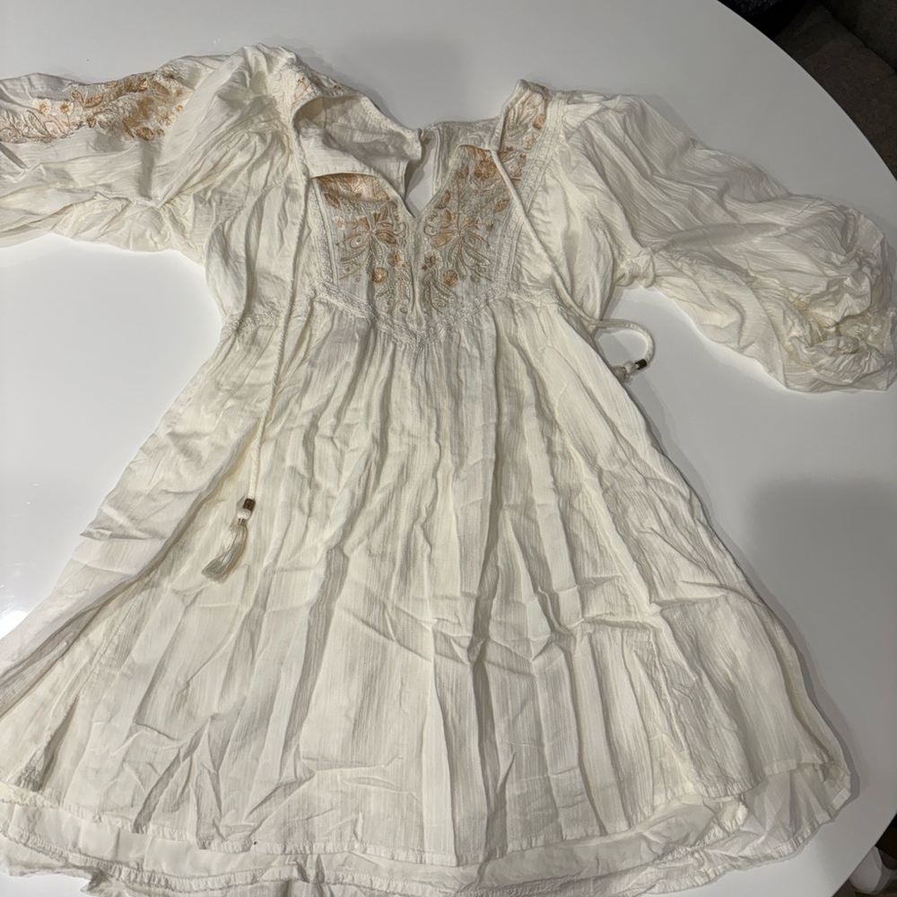 Anthropologie Cream Textured Fabric Dress